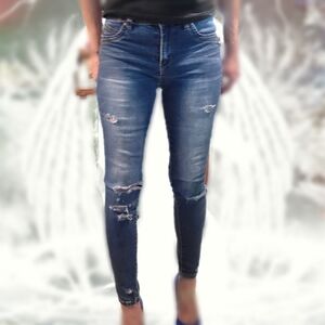 Classic Blue Ripped Women's Skinny Jeans